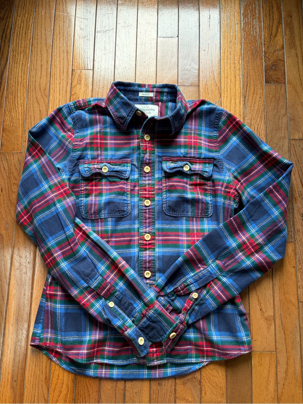 Abercrombie & Fitch Blue and Red Plaid Button-Down Shirt